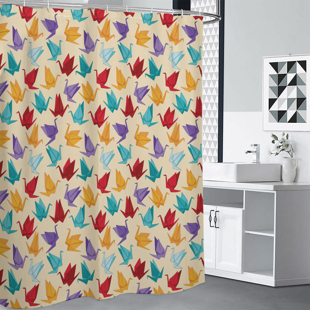 Colorful Origami Crane Pattern Print Premium Shower Curtain