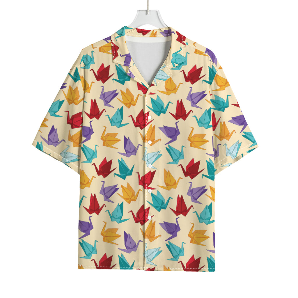 Colorful Origami Crane Pattern Print Rayon Hawaiian Shirt