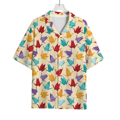 Colorful Origami Crane Pattern Print Rayon Hawaiian Shirt