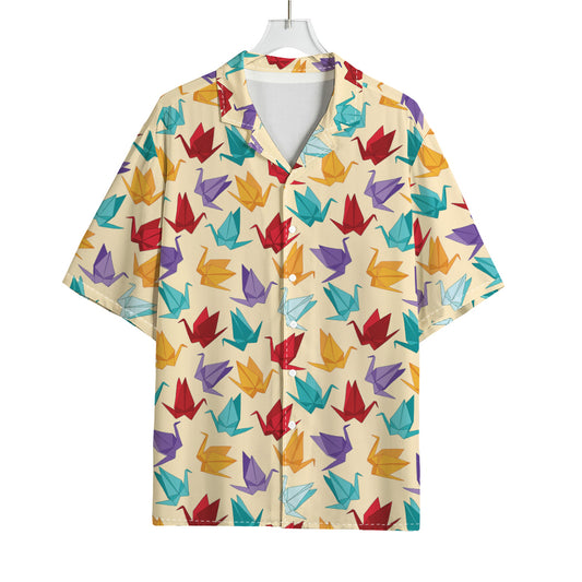 Colorful Origami Crane Pattern Print Rayon Hawaiian Shirt