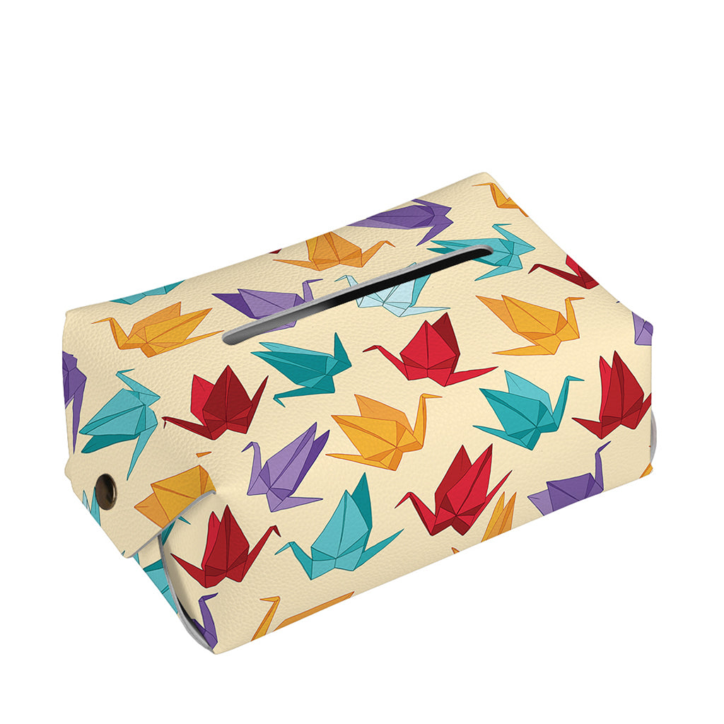 Colorful Origami Crane Pattern Print Rectangle Tissue Box Cover