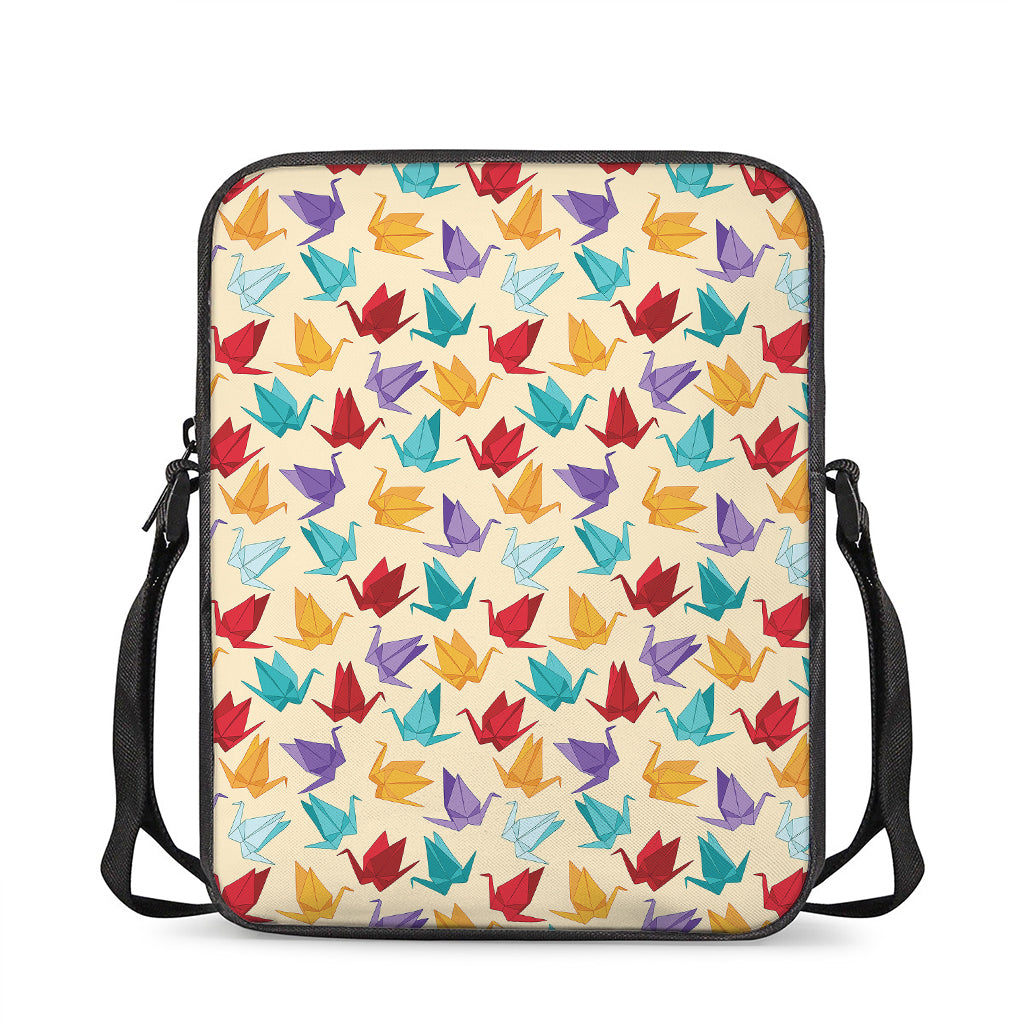 Colorful Origami Crane Pattern Print Rectangular Crossbody Bag