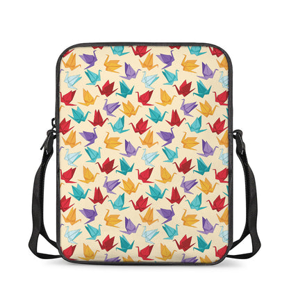 Colorful Origami Crane Pattern Print Rectangular Crossbody Bag