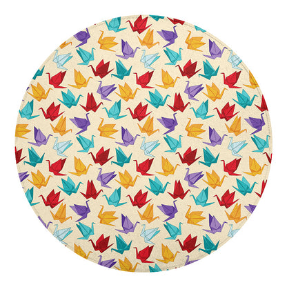 Colorful Origami Crane Pattern Print Round Blanket