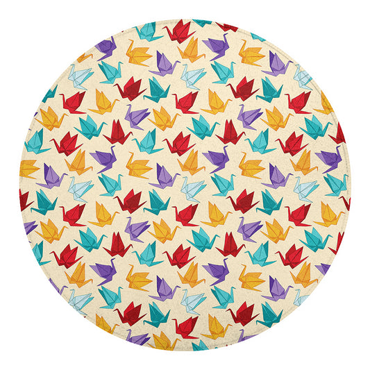 Colorful Origami Crane Pattern Print Round Blanket