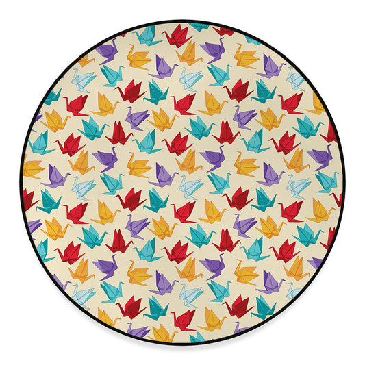 Colorful Origami Crane Pattern Print Round Floor Mat