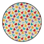 Colorful Origami Crane Pattern Print Round Floor Mat