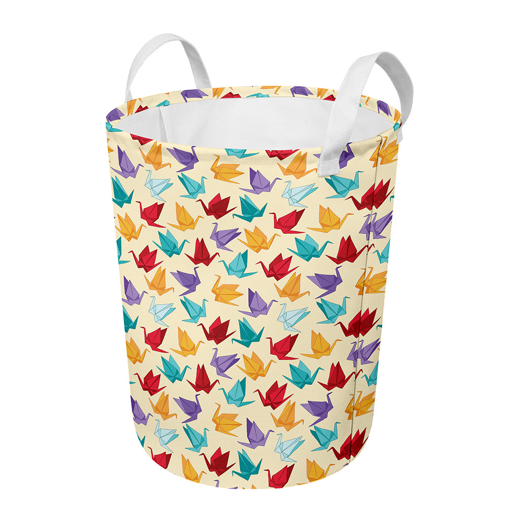 Colorful Origami Crane Pattern Print Round Laundry Basket
