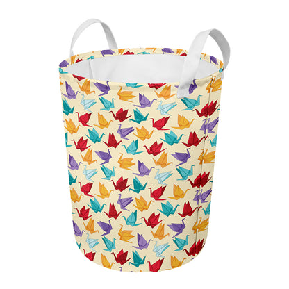 Colorful Origami Crane Pattern Print Round Laundry Basket