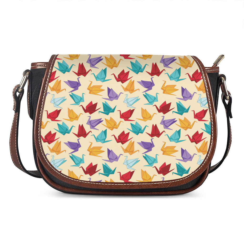 Colorful Origami Crane Pattern Print Saddle Bag