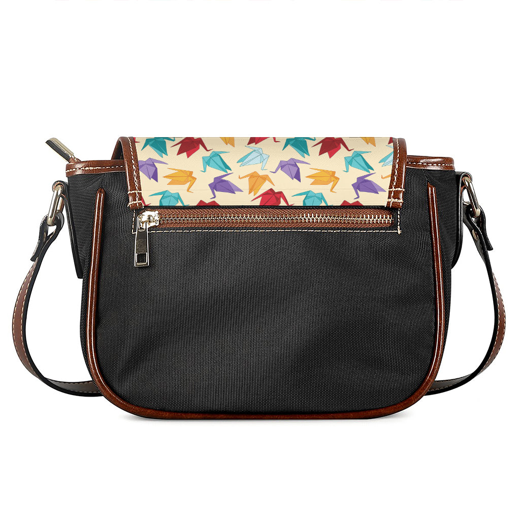 Colorful Origami Crane Pattern Print Saddle Bag