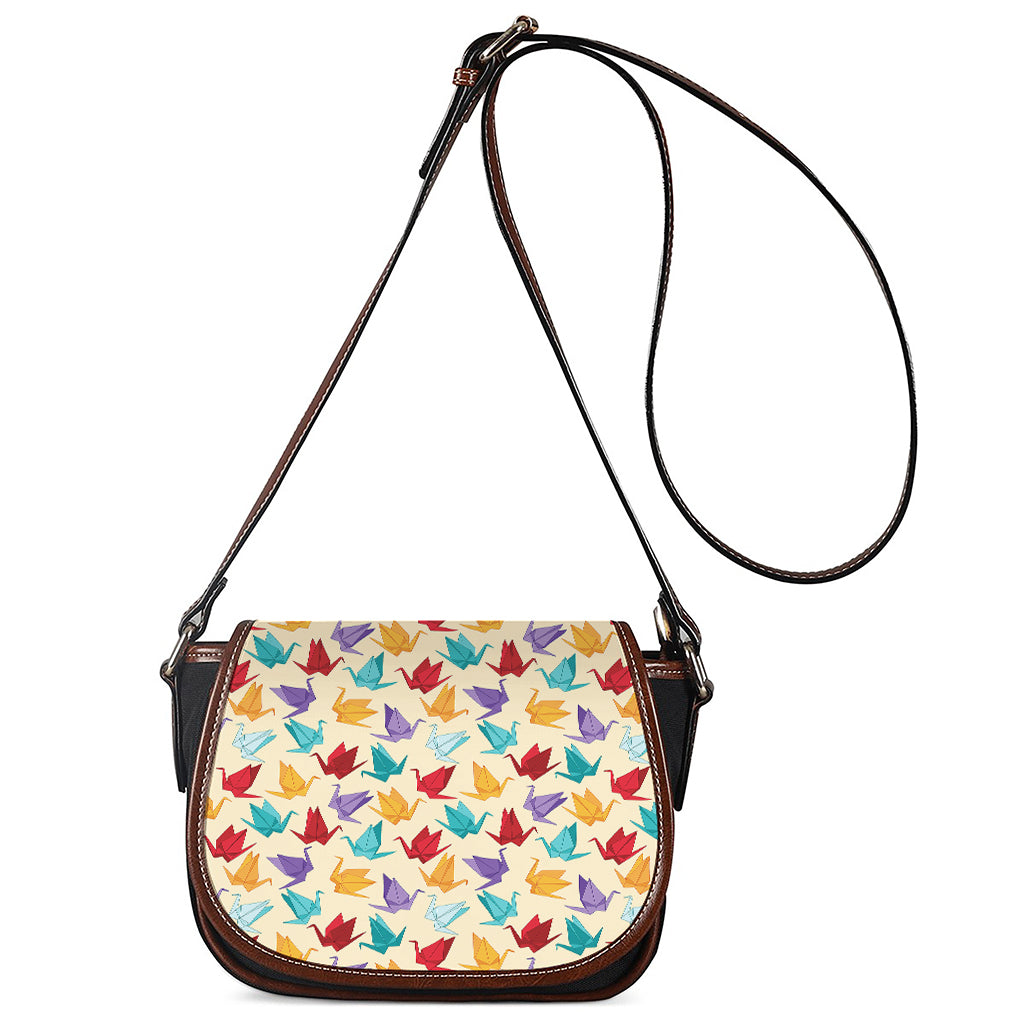 Colorful Origami Crane Pattern Print Saddle Bag