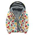 Colorful Origami Crane Pattern Print Sherpa Lined Zip Up Hoodie