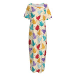 Colorful Origami Crane Pattern Print Short Sleeve Long Nightdress