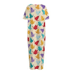 Colorful Origami Crane Pattern Print Short Sleeve Long Nightdress