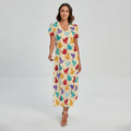 Colorful Origami Crane Pattern Print Short Sleeve Maxi Dress
