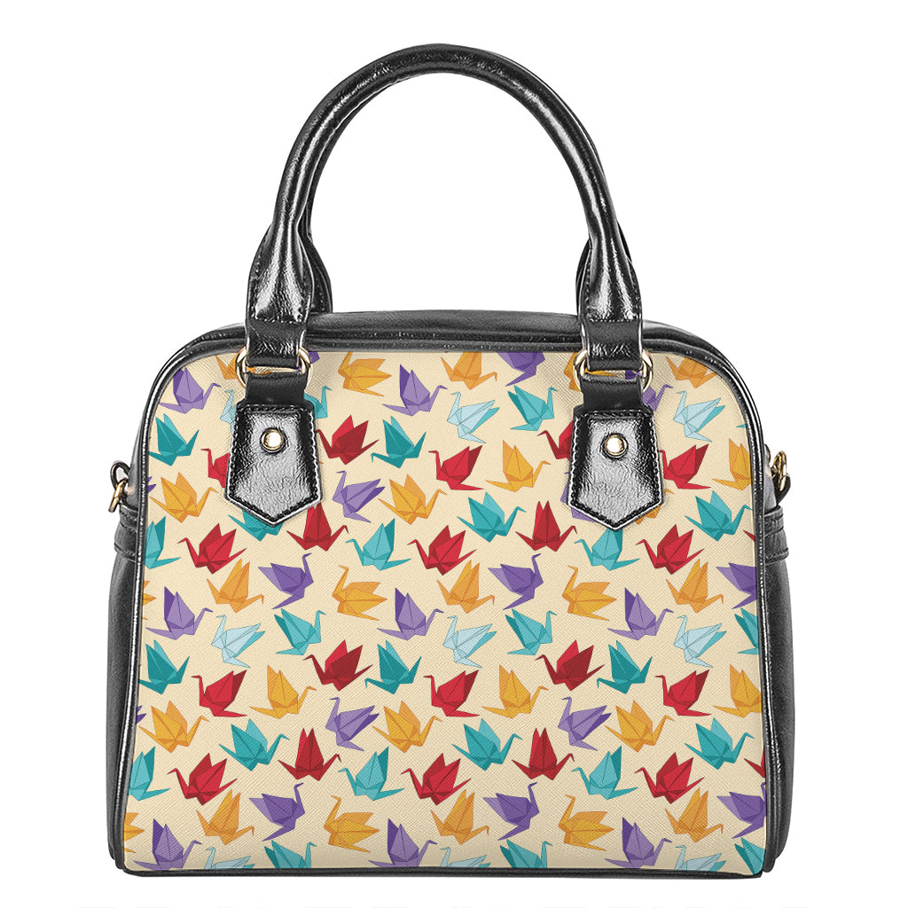 Colorful Origami Crane Pattern Print Shoulder Handbag