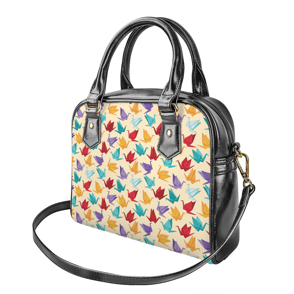 Colorful Origami Crane Pattern Print Shoulder Handbag