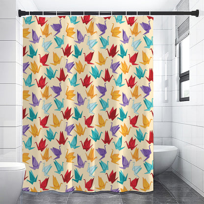 Colorful Origami Crane Pattern Print Shower Curtain