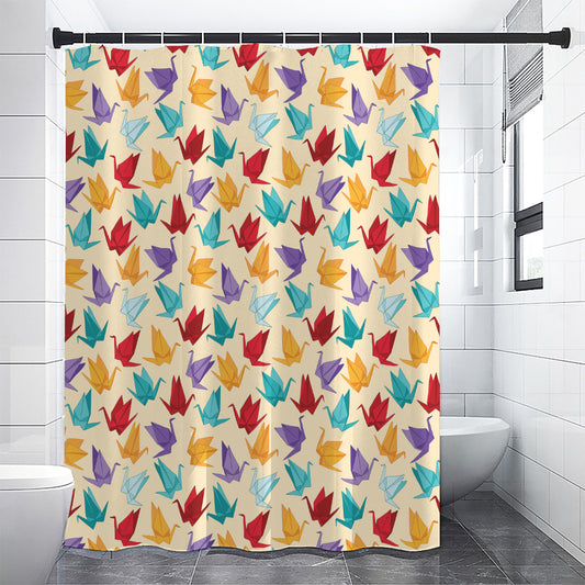 Colorful Origami Crane Pattern Print Shower Curtain