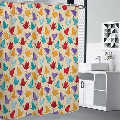 Colorful Origami Crane Pattern Print Shower Curtain