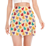 Colorful Origami Crane Pattern Print Side Slit Mini Skirt