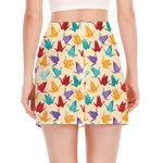 Colorful Origami Crane Pattern Print Side Slit Mini Skirt