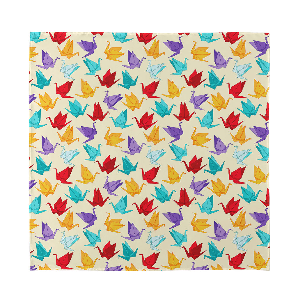 Colorful Origami Crane Pattern Print Silk Bandana