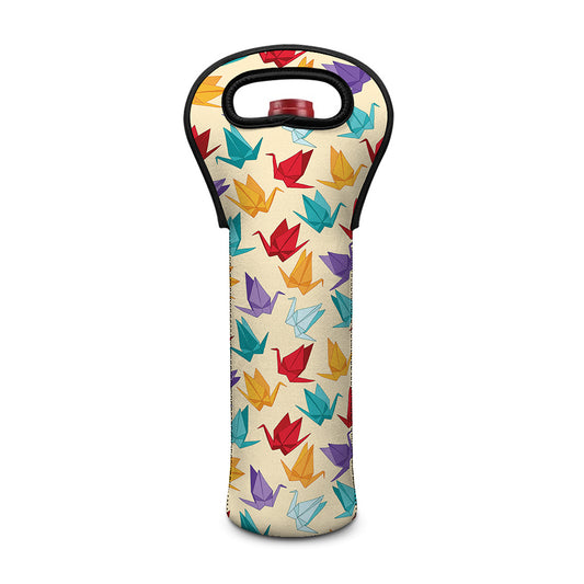 Colorful Origami Crane Pattern Print Single Neoprene Wine Tote