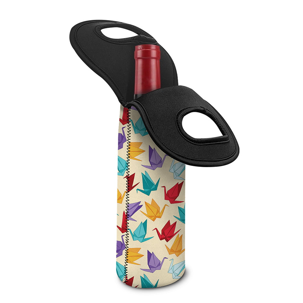 Colorful Origami Crane Pattern Print Single Neoprene Wine Tote
