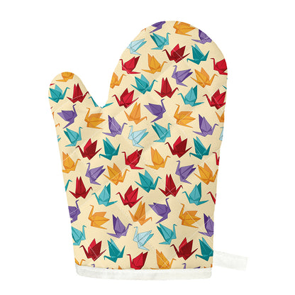 Colorful Origami Crane Pattern Print Single Oven Mitt
