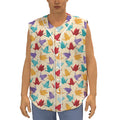 Colorful Origami Crane Pattern Print Sleeveless Baseball Jersey