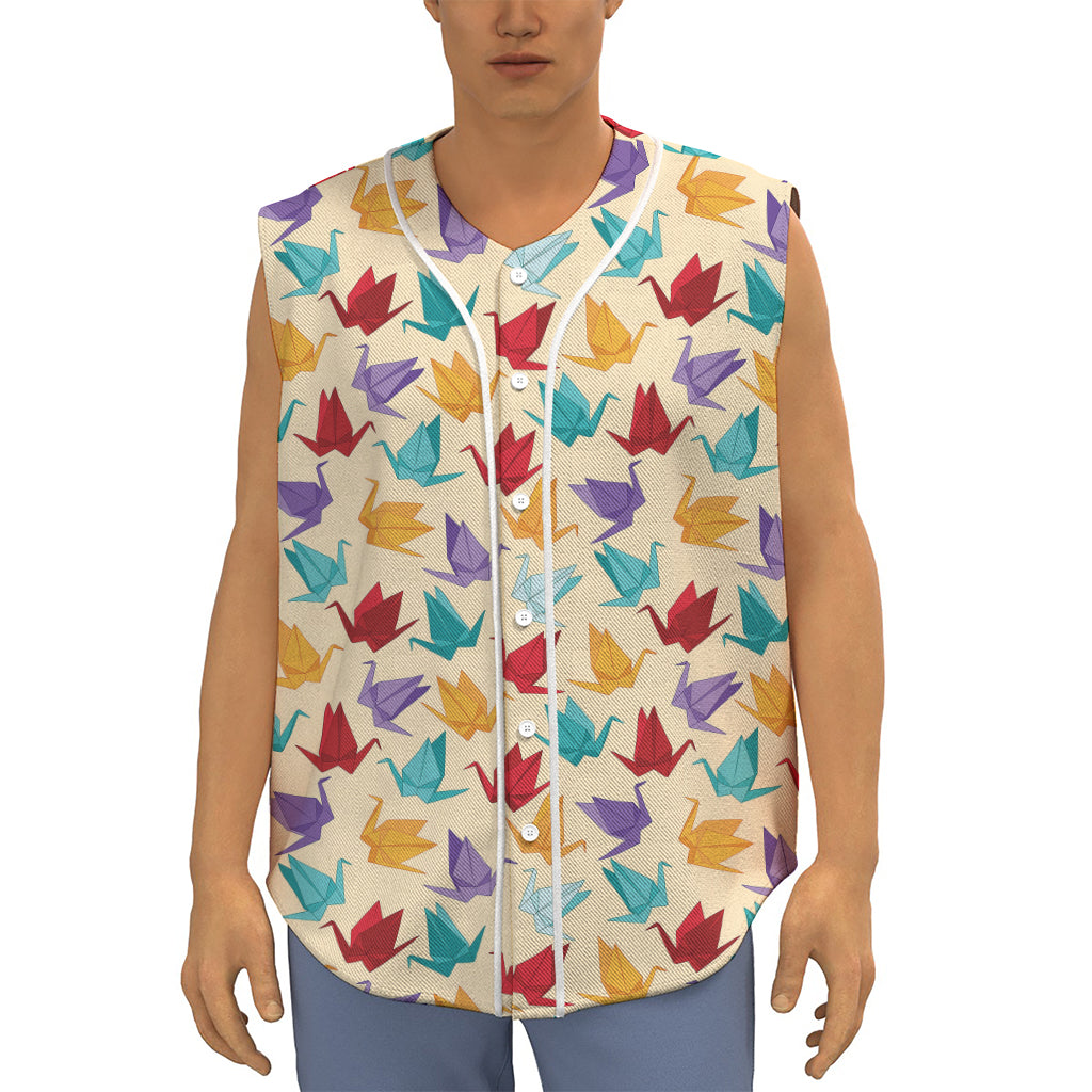 Colorful Origami Crane Pattern Print Sleeveless Baseball Jersey