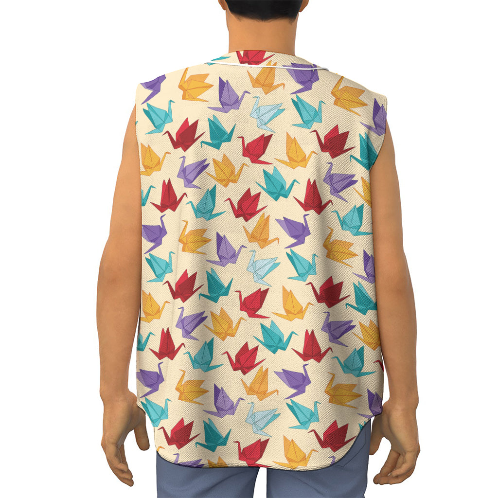Colorful Origami Crane Pattern Print Sleeveless Baseball Jersey