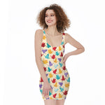 Colorful Origami Crane Pattern Print Sleeveless Bodycon Dress