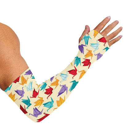 Colorful Origami Crane Pattern Print Sun Protection Arm Sleeves
