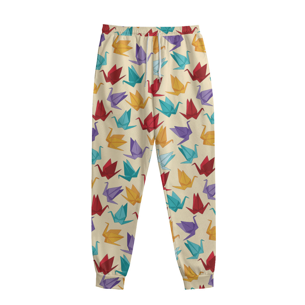 Colorful Origami Crane Pattern Print Sweatpants