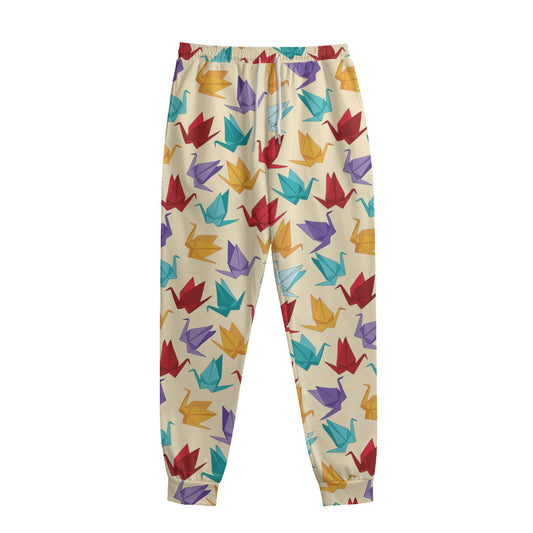 Colorful Origami Crane Pattern Print Sweatpants
