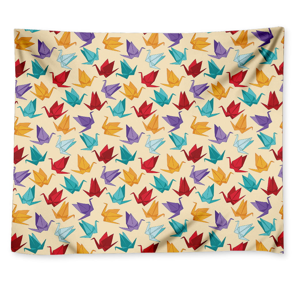 Colorful Origami Crane Pattern Print Tapestry