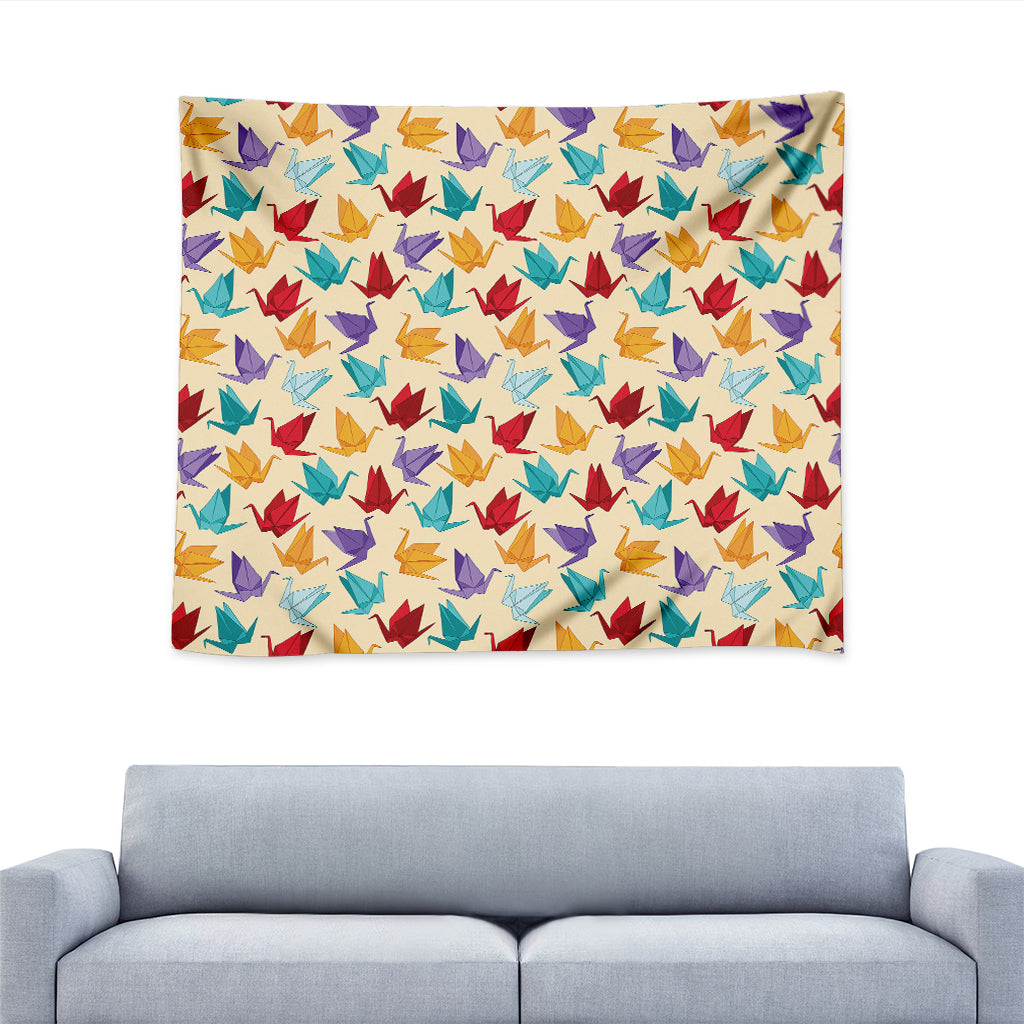 Colorful Origami Crane Pattern Print Tapestry