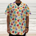 Colorful Origami Crane Pattern Print Textured Short Sleeve Shirt