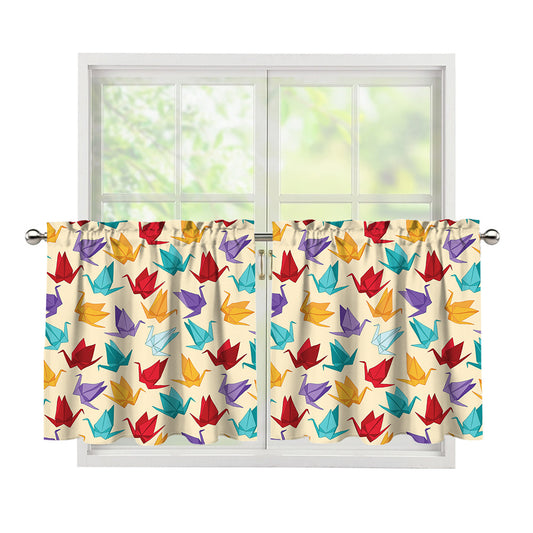 Colorful Origami Crane Pattern Print Tier Curtains
