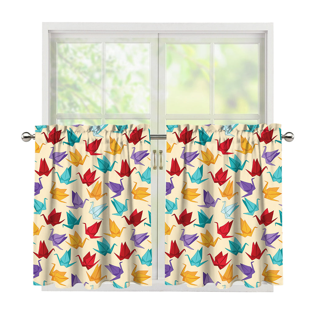 Colorful Origami Crane Pattern Print Tier Curtains