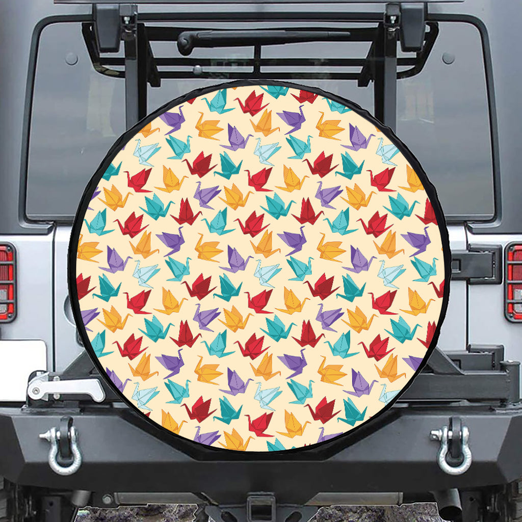 Colorful Origami Crane Pattern Print Tire Cover