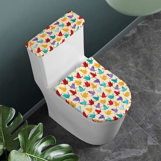 Colorful Origami Crane Pattern Print Toilet Lid And Tank Cover Set