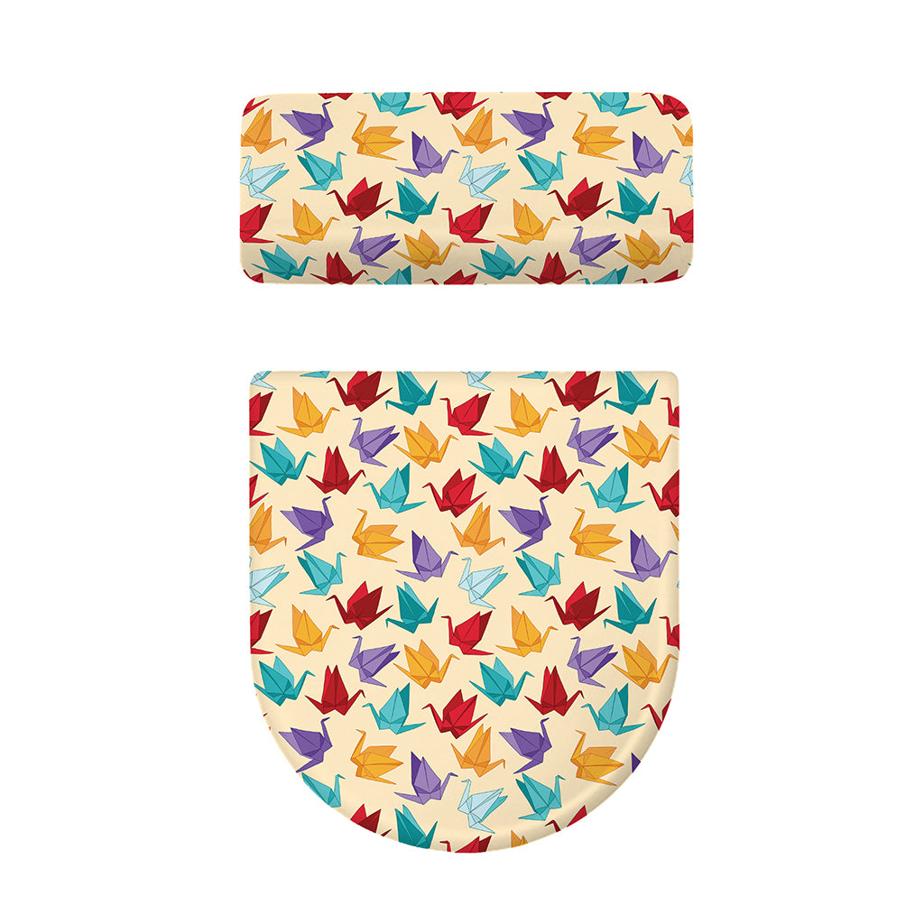 Colorful Origami Crane Pattern Print Toilet Lid And Tank Cover Set
