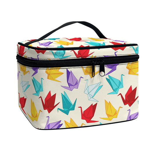 Colorful Origami Crane Pattern Print Travel Makeup Bag