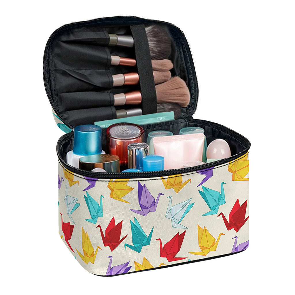 Colorful Origami Crane Pattern Print Travel Makeup Bag