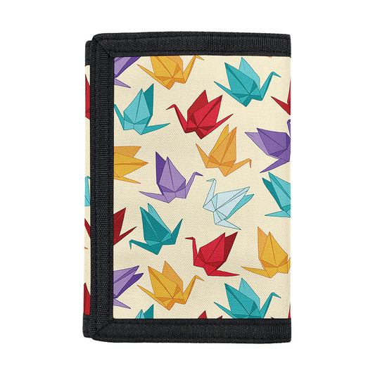 Colorful Origami Crane Pattern Print Trifold Wallet