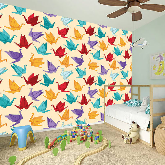 Colorful Origami Crane Pattern Print Wall Sticker